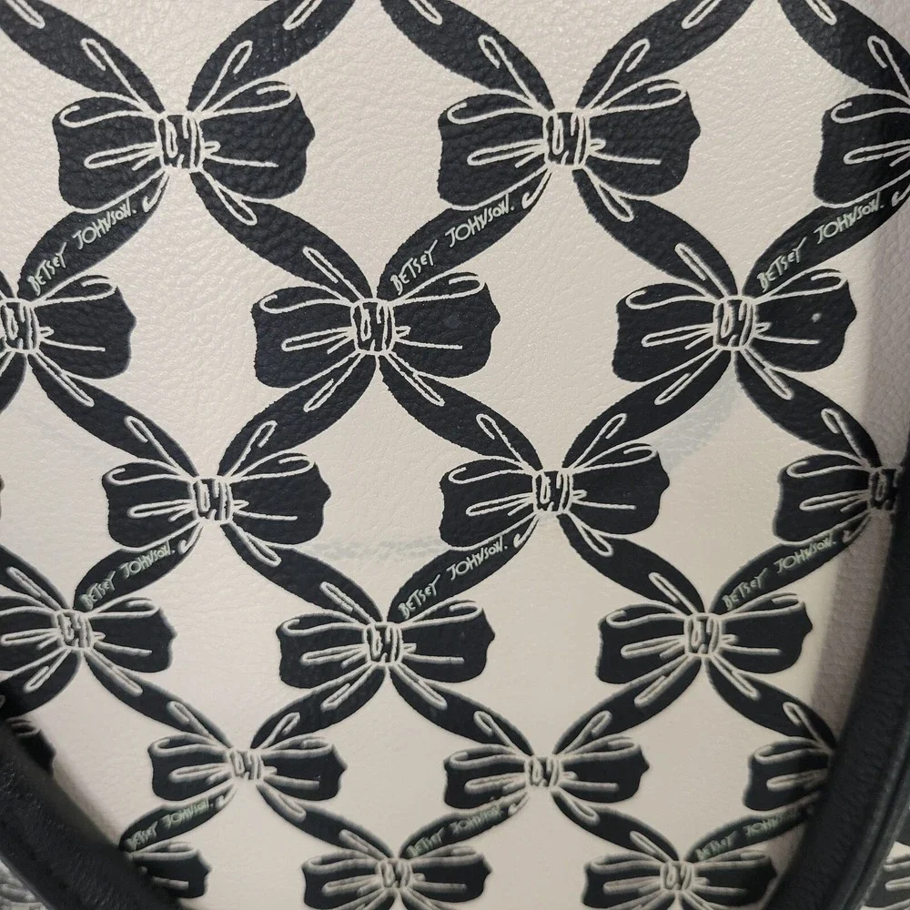 Betsey Johnson Bow Print Tote Bag Cream Black Gold Studded Large Shoulder Bag